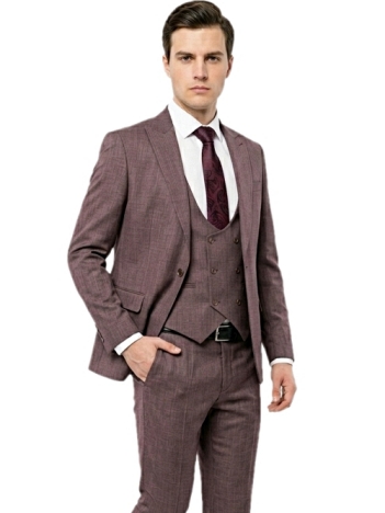 Pánsky vlnený oblek bordový s vestou, P14