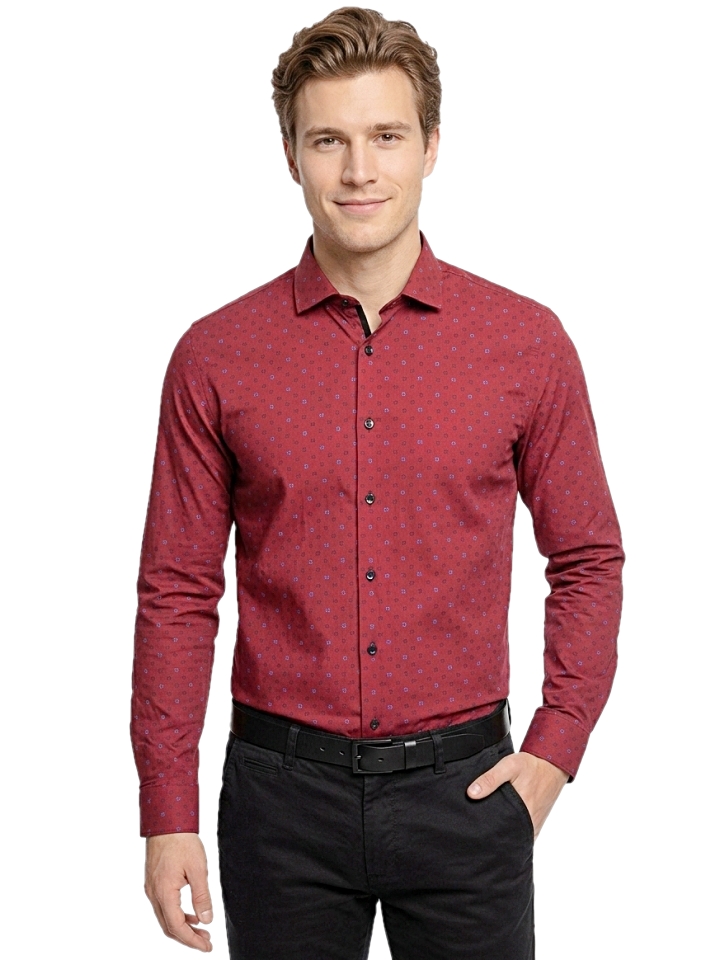 Pánska košeľa bordová so vzorom, P243